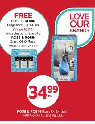 Rexall Rose & robin glass oil diffuser with colour changing led offer