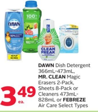 Rexall Dawn dish detergent 366ml-473ml, mr. clean magic erasers 2-pack, sheets 8-pack or cleaners 473ml-828ml or febreze air care offer