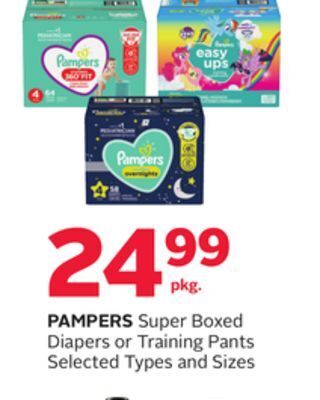 Rexall Pampers super boxed diapers or training pants offer