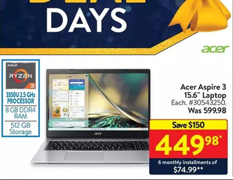 Walmart Acer aspire 3 15.6" laptop offer