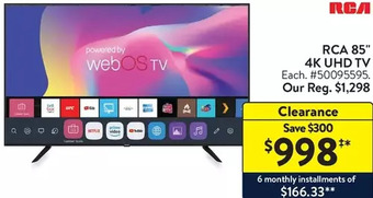 Walmart Rca 85" 4k uhd tv offer