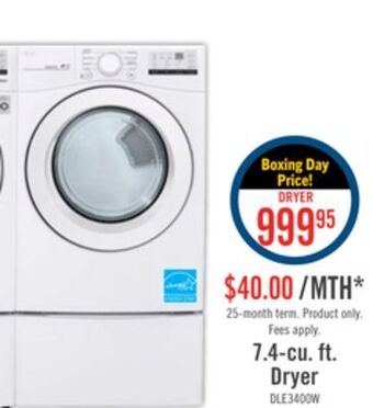 The Brick Lg 7.4 cu. ft. ultra large capacity electric dryer - dle3400w offer