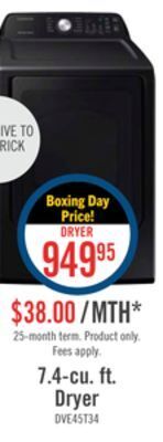The Brick Samsung 7.4 cu. ft. electric dryer - dve45t3400v/ac offer