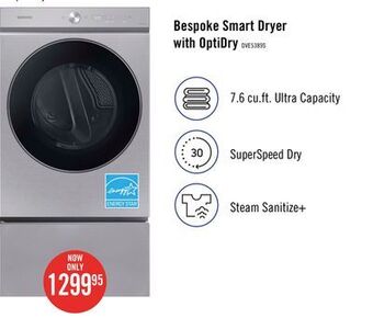 The Brick Samsung bespoke 7.6 cu. ft. electric dryer with ai optimal dry - dve53bb8900tac offer