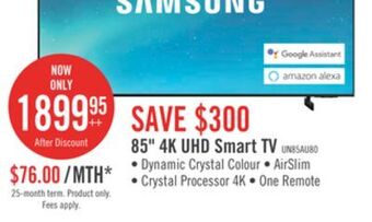 The Brick Samsung 85" au8000 led 4k uhd smart tv - un85au8000fxzc offer