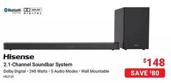 Visions Electronics Hisense 2.1-channel soundbar system offer
