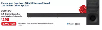 Visions Electronics Sony 2.1-channel soundbar with wireless subwoofer offer