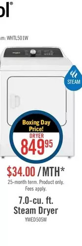 The Brick Whirlpool 7.0-cu. ft. steam dryer offer