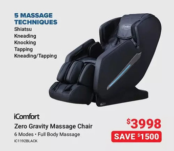Visions Electronics Icomfort zero gravity massage chair offer