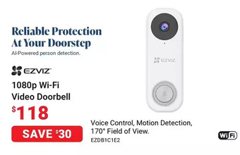Visions Electronics Ezviz 1080p wi-fi video doorbell offer