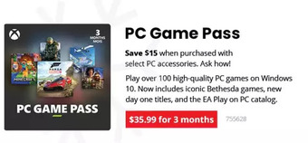 GameStop Xbox game pass for pc 3-month membership offer