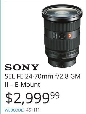 Vistek Sony sel fe 24-70mm f/2.8 gm ii-e-mount offer