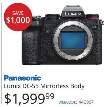 Vistek Panasonic lumix dc-s5 mirrorless body offer