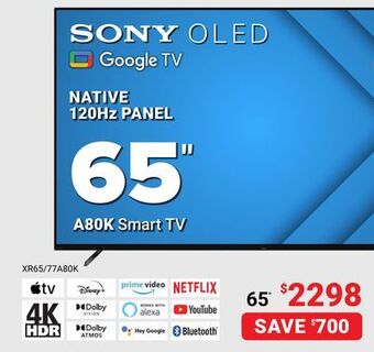 Visions Electronics Sony native 120hz panel 65" a80k smart tv offer