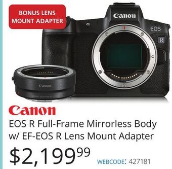Vistek Canon eos r full-frame mirrorless body w/ef-eos r lens mount adapter offer