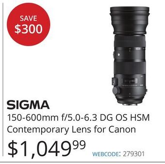 Vistek Sigma 150-600mm f/5 .0-6 .3 dg os hsm contemporary lens for canon offer