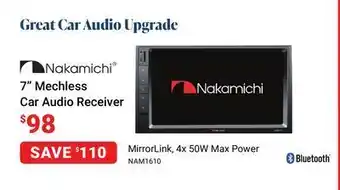 Visions Electronics Nakamichi 7" mechless car audio receiver offer