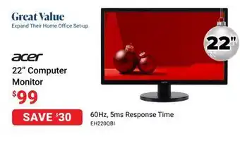 Visions Electronics Acer 22" computer monitor offer