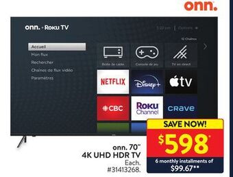 Walmart Onn 70" 4k uhd hdr tv offer