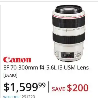 Vistek Canon® ef 70-300mm f4-5.6l is usm lens demo offer