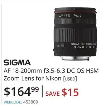 Vistek Sigma® af 18-200mm f3.5-6.3 dc os hsm zoom lens offer