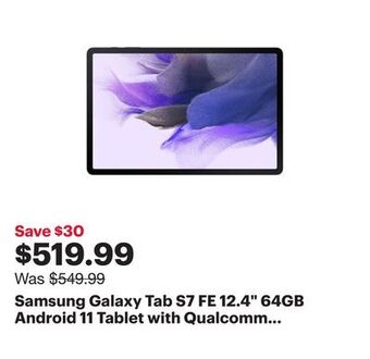 Best Buy Samsung galaxy tab s7 fe 12.4" 64gb android 11 tablet with qualcomm sm7225 8-core processor - black offer