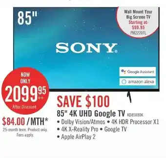 The Brick Sony 85" 4k uhd google tv offer