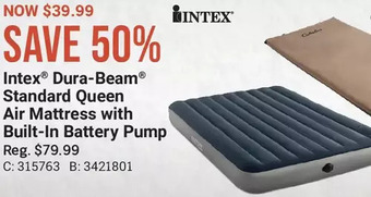 Cabela's Intex dura-beam standard queen air mattress with built-in battery pump offer