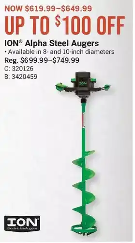 Cabela's Ion alpha steel augers offer
