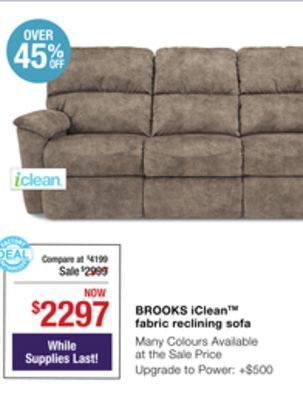 La Z Boy Brooks iclean™ fabric reclining sofa offer