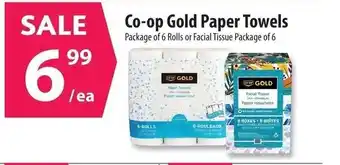 Co-op Co-op Gold Paper Towels package of 6 Rolls or Facial Tissue Package of 6 offer