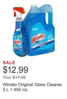 Costco Windex original glass cleaner, 5 l + 950 ml offer