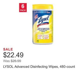 Costco Lysol advanced disinfecting wipes, 480-count offer