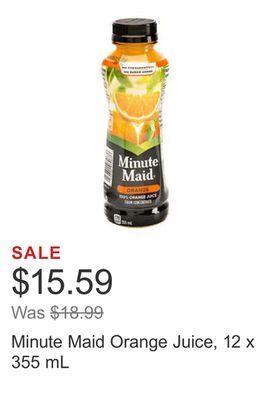 Costco Minute maid orange juice, 12 x 355 ml offer