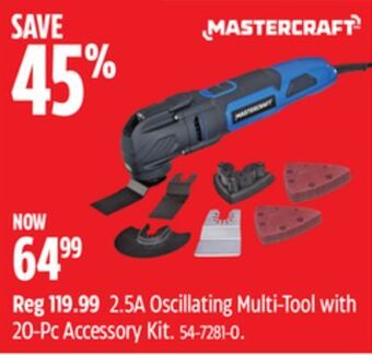 Canadian Tire Mastercraft 2.5a oscillating multi-tool with 20-pc accessory kit offer