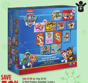 Canadian Tire Paw patrol 12-pack puzzles, assorted offer