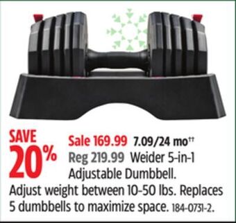 Canadian Tire Weider 5-in-1 adjustable dumbbell offer
