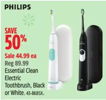 Canadian Tire Philips sonicare essential clean rechargeable electric toothbrush with travel case, white offer