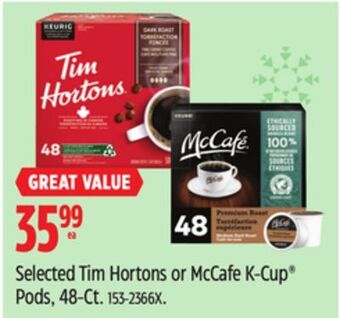 Canadian Tire Keurig selected tim hortons or mccafe k-cup® pods, 48-ct offer
