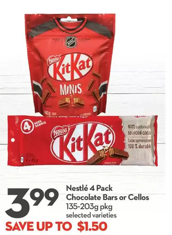 Longo's Nestle 4 pack chocolate bars or cellos offer
