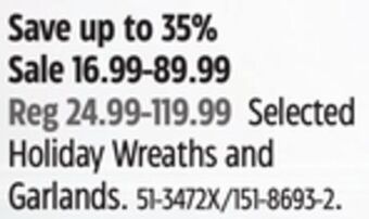 Canadian Tire Noma selected holiday wreaths and garlands offer