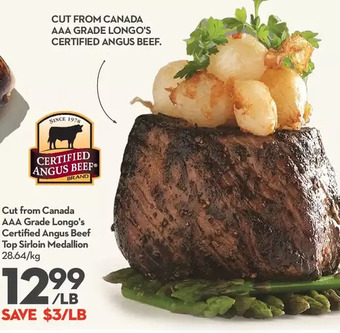 Longo's Cut from canada aaa grade longo's certified angus beef top sirloin medallion offer