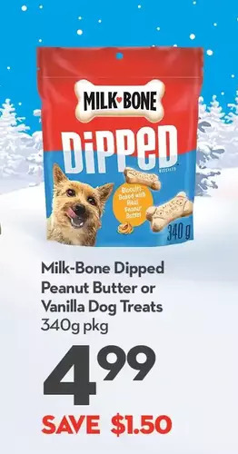 Longo's Milk-bone dipped peanut butter or vanilla dog treats offer