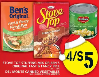 Food Basics Stove top stuffing mix or ben's original fast & fancy rice | del monte canned vegetables offer