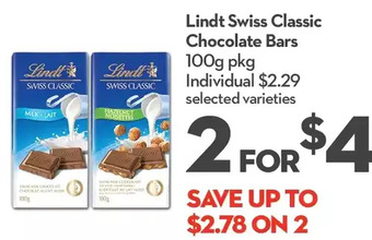Longo's Lindt swiss classic chocolate bars offer