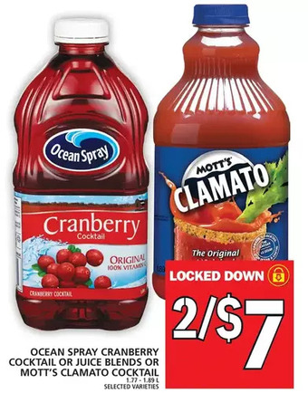Food Basics Ocean spray cranberry cocktail or juice blends or mott's clamato cocktail offer