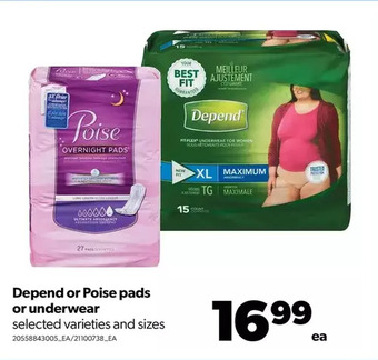 Real Canadian Superstore Depend or poise pads or underwear offer