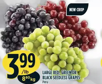 Marché Adonis Large red, green or black seedless grapes offer