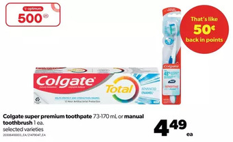 Real Canadian Superstore Colgate super premium toothpaste or manual toothbrush offer