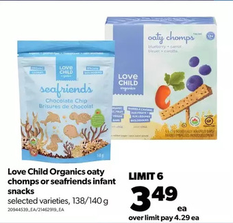 Real Canadian Superstore Love child organics oaty chomps or seafriends infant snacks offer